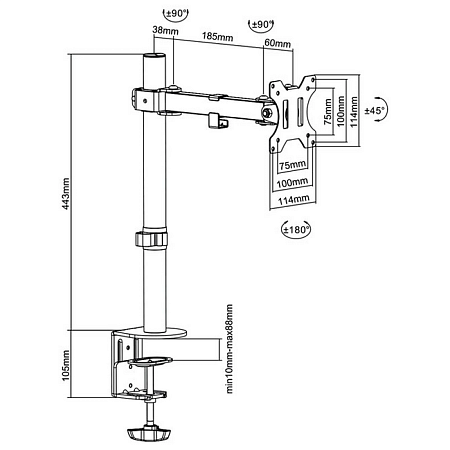 Table/desk stand for  monitor Brateck LDT12-C011, 13"-27", max.7kg, VESA: 75x75, 100x100