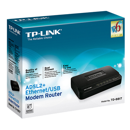 ADSL Router TP-LINK "TD-8817",1xEthernet port+1xUSB, ADSL/ADSL2/ADSL2+, Splitter, Annex A