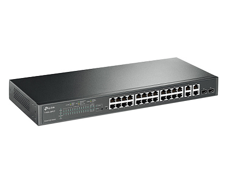 24-Port 10/100Mbps + 4xGbE JetStream Smart PoE+ Switch TP-LINK "T1500-28PCT", 2xSFP, 192W Budget
