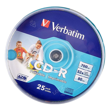 CD-R   Printable  25*Cake, Verbatim, 700MB, 52x, AZO, Printable ID Brand
