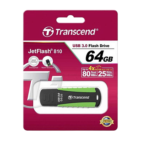 USB Flash накопитель Transcend JetFlash 810, 64Гб, Черный/Зеленый