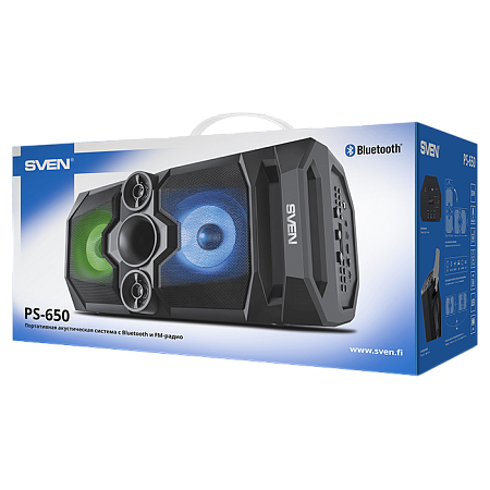 Speakers SVEN "PS-650" 50w, Black, Bluetooth, microSD, FM, AUX, USB, LED, power:8000mA, USB, DC5V