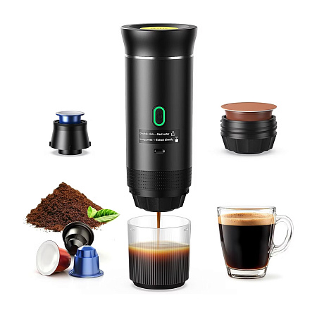 Smart Portable Electric Espresso Machine Capsule Compatible One-Button Operation, Black