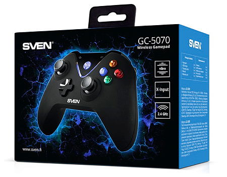 Wireless Gamepad SVEN GC-5070, 4 axes, D-Pad, 2 mini joysticks, 11 buttons, Vibration feedback, Soft
