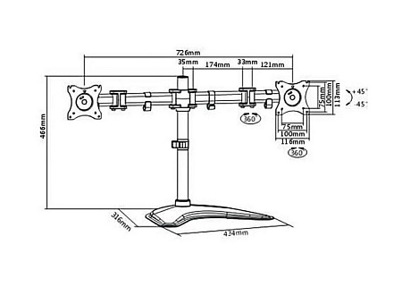 Table/desk stand for 2 monitors ITech MBS-12M, 13"-27 ", 75x75, 100x100, up to 8kg