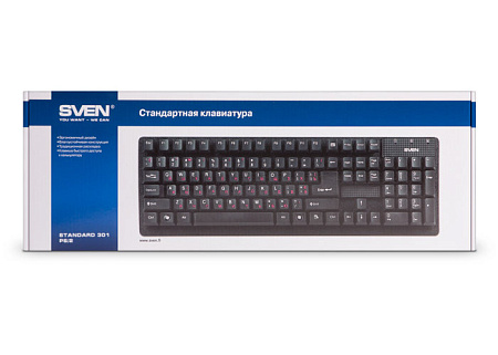 Keyboard SVEN Standard 301, Classic layout, Splash proof, Calculator key, 1.5m, USB+PS/2, EN/RU, Bla