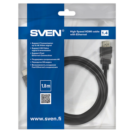 Cable HDMI to HDMI  1.8m  SVEN  male-male, Ethernet 19m-19m (V1.4), Black