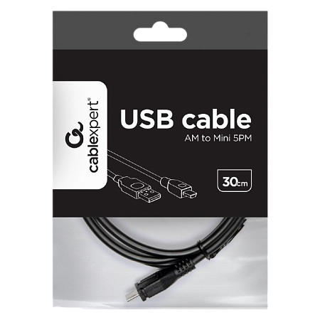 Кабель для передачи данных Cablexpert CCP-USB2-AM5P-1, USB Type-A (F)/Mini-USB, 0,3м, Чёрный