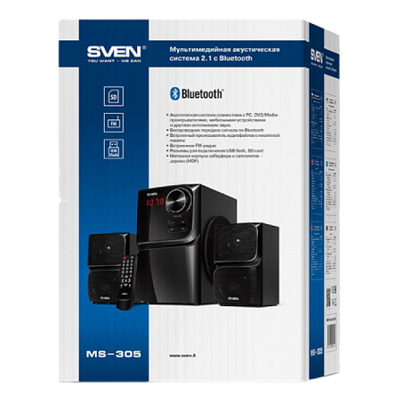 Speakers SVEN "MS-305" Bluetooth, SD-card, USB, FM, Remoute, Black, 40w / 20w + 2x10w / 2.1 Speakers SVEN "MS-305" Bluetooth, SD-card, USB, FM, Remoute, Black, 40w / 20w + 2x10w / 2.1