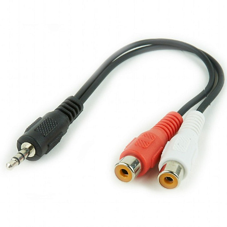 Аудио адаптер Cablexpert CCA-406, 3.5mm 3-pin (M) - 2x RCA (F), 0,2м, Чёрный