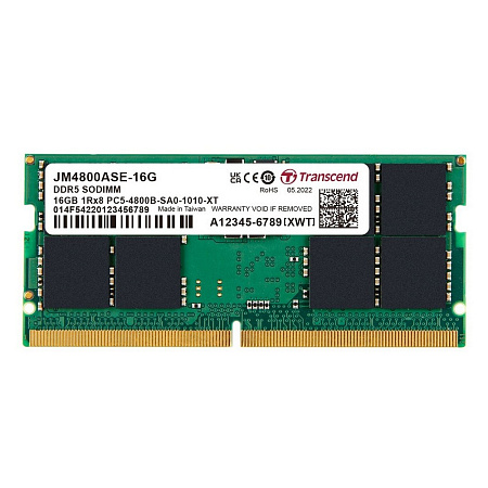 16GB DDR5-4800MHz SODIMM Transcend JetRam, PC5-38400U, 1Rx8, CL40, 1.1V 16GB DDR5-4800MHz SODIMM Transcend JetRam, PC5-38400U, 1Rx8, CL40, 1.1V