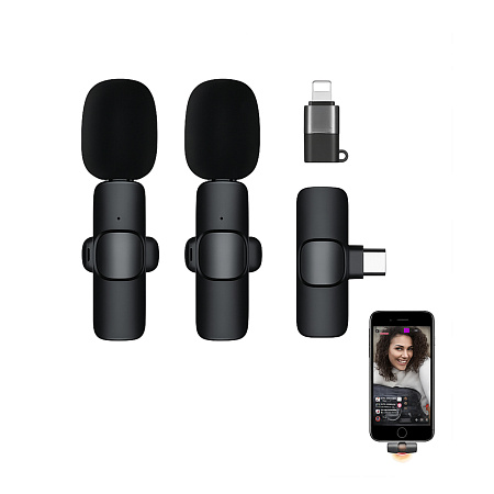 K9 Mini 14 2.4GHz Wireless Microphone Type-C Connector with Adapter , Black
