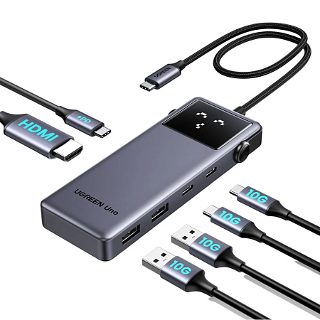 UGREEN HUB 6in1 USB-C To 4K@60Hz HDMI+2*USB-A 3.2+2*Type-C+1*Type-C 10 Gbps Series Uno | CM888, Grey