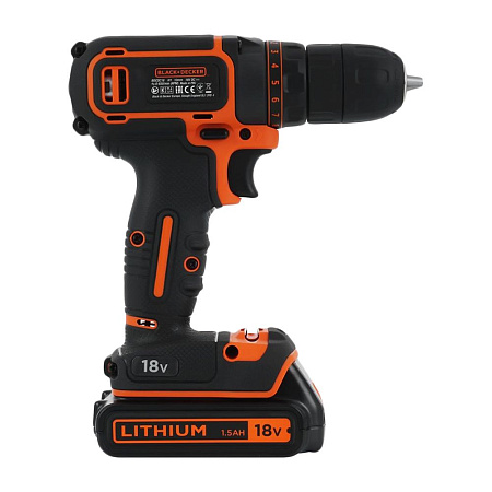 Drill/Driver Black+Decker (BDCDC18B-QW) 18V Li-Ion 2x1.5 Ah, LED, 0-650 rpm, 30 Nm