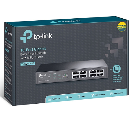 16-port Gigabit Smart PoE+ Switch, TP-LINK "TL-SG1016PE", 8xPoE Ports, 150W Budget