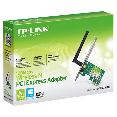 PCIe Wi-Fi N LAN Adapter TP-LINK "TL-WN781ND", 150Mbps PCIe Wi-Fi N LAN Adapter TP-LINK "TL-WN781ND", 150Mbps