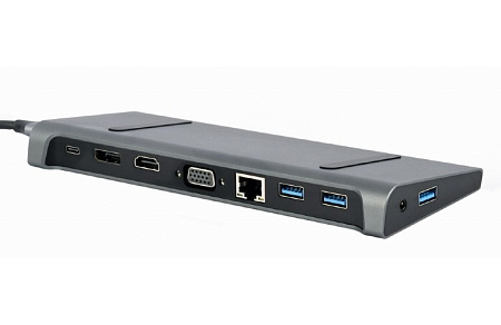 Docking Station Gembird A-CM-COMBO9-02, 3xUSB3.1, USB-C, HDMI, DP, VGA, LAN, 3.5mm, PD 87W, Metal ho