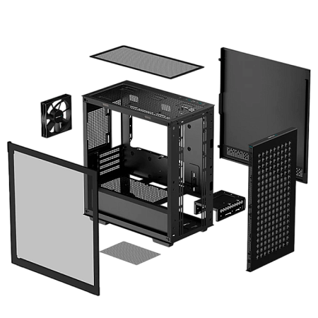 Case mATX Deepcool CH370, w/o PSU, 1x120mm, 2xUSB3.0, Fron Mesh, Tempered Glass, VGA & Headset holde
