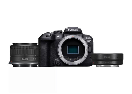 Беззеркальный фотоаппарат Canon EOS R10 + RF-S 18-45 IS STM & Adapter, Чёрный