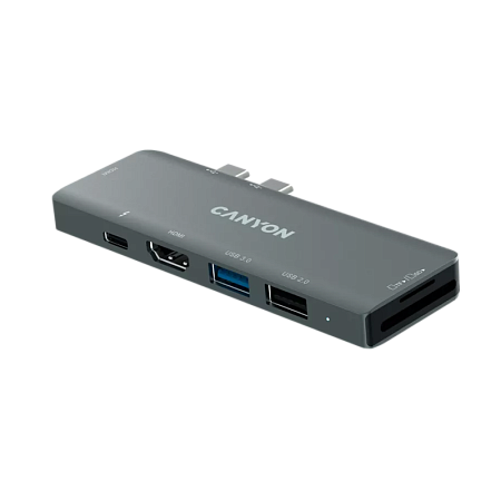 Docking Station Canyon DS-5B for MacBook, 7-in-1, USB3.0, USB-C, USB2.0, 2xHDMI, SD, MicroSD, PD 100