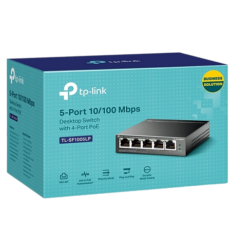 .5-port 10/100M TP-LINK PoE Switch, TL-SF1005LP, with 4 Port PoE, 41W Budget, steel case