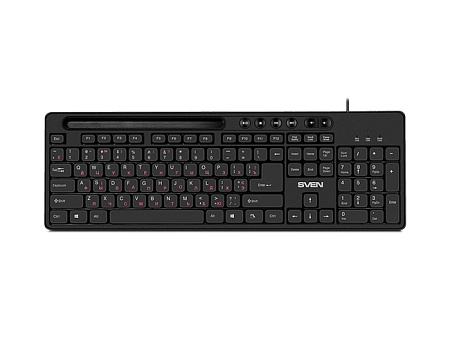Keyboard SVEN KB-S302, Multimedia, Tray for smartphone, 1.5m, USB, EN/RU, Black Keyboard SVEN KB-S302, Multimedia, Tray for smartphone, 1.5m, USB, EN/RU, Black