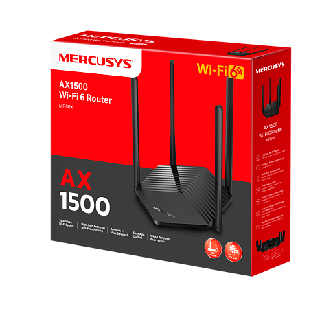 Wi-Fi 6 Dual Band Mercusys Router "MR60X", 1500Mbps, OFDMA, MU-MIMO, 3xGbit Ports