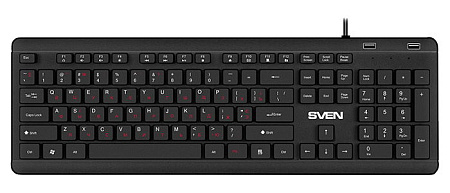 Keyboard SVEN KB-E5700H, Fn keys, Slim design, Splash proof, 2xUSB ports, 1.5m, USB, EN/RU, Black