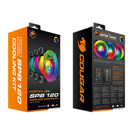PC Case Fan Cougar Vortex RGB SPB 120 Cooling kit, 3x120x120x25mm, 600-1500 RPM, 26 dBA, RGB HUB, RC