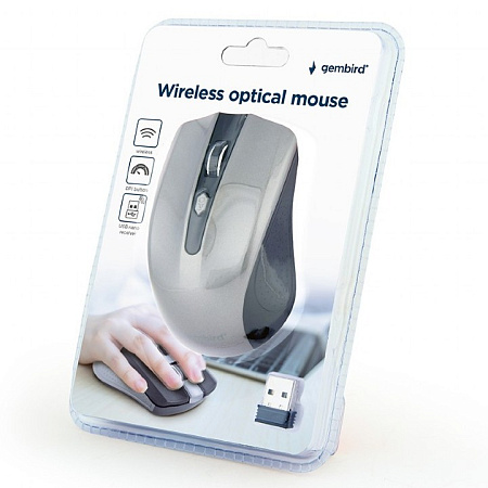 Wireless Mouse Gembird MUSW-4B-04-BG Optical 800-1600 dpi 4 buttons, Ambidextrous, 2xAAA, Black/Grey
