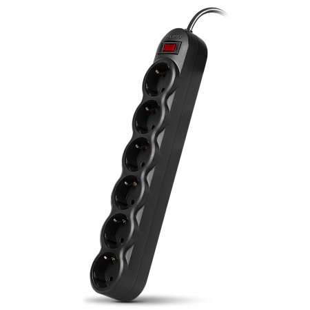 Surge Protector   6 Sockets,  3.0m,  Sven "SF-06L", BLACK, Retail color box, flame-retardant
