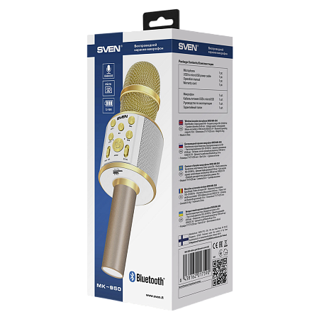 Karaoke Microphone  SVEN "MK-950", White/Gold, Bluetooth, 6w, microSD, 1200mAh
