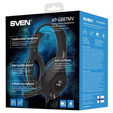 Игровая Гарнитура SVEN AP-G887MV, Проводной аналоговый, Чёрный/Синий