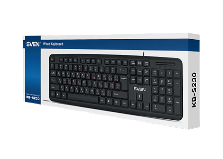 Keyboard SVEN KB-S230, Standard layout, Splash proof, 2m, USB, EN/RU, Black