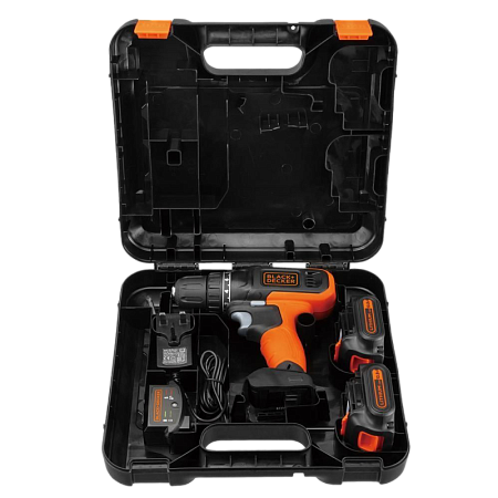 Drill/Driver Black+Decker (BCD7122CK-RU) 10.8V Li-Ion 2x1.5 Ah + Kitbox, 2 Speed 0-1400 rpm, LED, 26