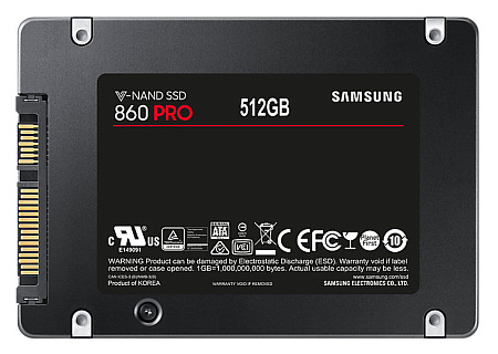 2.5" SATA SSD  512GB Samsung 860 PRO "MZ-76P512BW" [R/W:560/530MB/s, 100K IOPS, MJX, VNAND 2bit MLC]