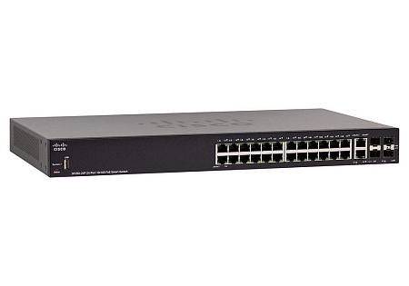 24-port 10/100Mbps PoE Smart Switch  Cisco SF250-24P, 2xSFP, 2xSFP Combo