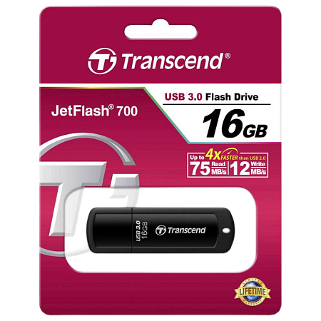 USB Flash накопитель Transcend JetFlash 700, 16Гб, Чёрный