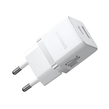 Baseus Wall Charger GaN 1*Type-C+1*USB-A 20W, Palm Series, Moon White