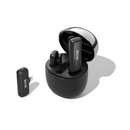 Boya Wireless Microphone 2.4GHz Dual-Channel with Charging Case (BY-WM3T-D2), Lightning Jack, Black