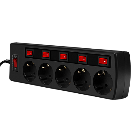 Surge Protector   5 Sockets,  3.0m,   Sven "SF-05PL", BLACK, individual switches, flame-retardant