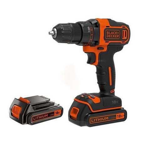 Drill/Driver Black+Decker (BDCDD186KB-QW) 18V Li-Ion 2x1.5 Ah + Kitbox, LED,2 Speed 0-1400 rpm, 30 N