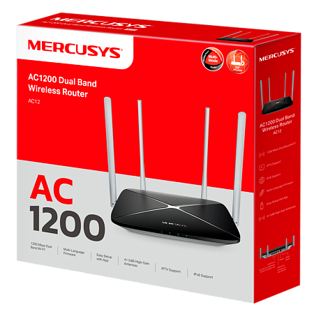 Wi-Fi AC Dual Band MERCUSYS Router, "AC12", 1200Mbps, MIMO, 4x5dBi Antenna, 3xLAN Port