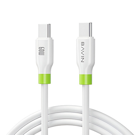 BAVIN Charging & Data Cable Type-C to Type-C, Silicone, 1m, 60W, White