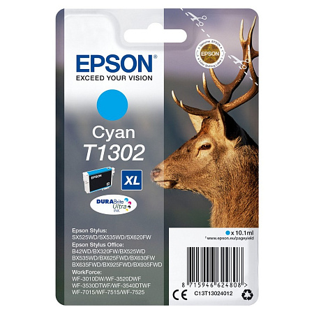 Ink Cartridge Epson Singlepack T1302 DURABrite Ultra Ink, Cyan, C13T13024012 Ink Cartridge Epson Singlepack T1302 DURABrite Ultra Ink, Cyan, C13T13024012