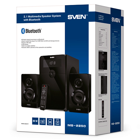 Speakers SVEN "MS-2250" SD-card, USB, FM, remote control, Bluetooth, Black, 80w/50w + 2x15w/2.1