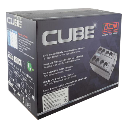 UPS PowerCom CUB-1000E 1000VA/550W LCD, AVR, USB-B, RJ45/RJ11, 8*Schuko 