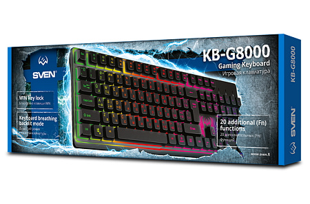 Gaming Keyboard SVEN KB-G8000, Fn keys, Backlight, WinLock, 1.8m, USB, EN/RU, Black