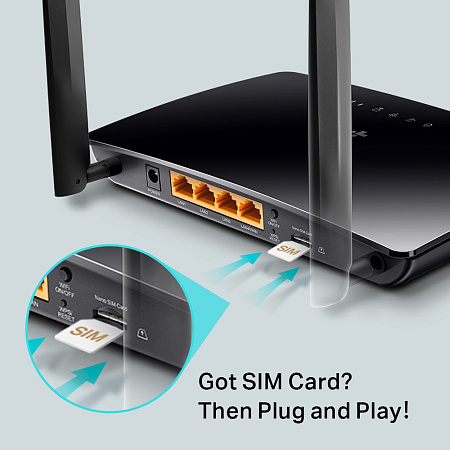 4G LTE Wi-Fi AC Dual Band Router TP-LINK, "Archer MR400", 1167Mbps, 2x Detachable Antennas
