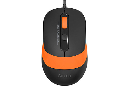 Mouse A4Tech FM10, 800-1600 dpi, 4 buttons, 108g, Ambidextrous, 4-Way Wheel, 1.5m, USB, Black/Orange